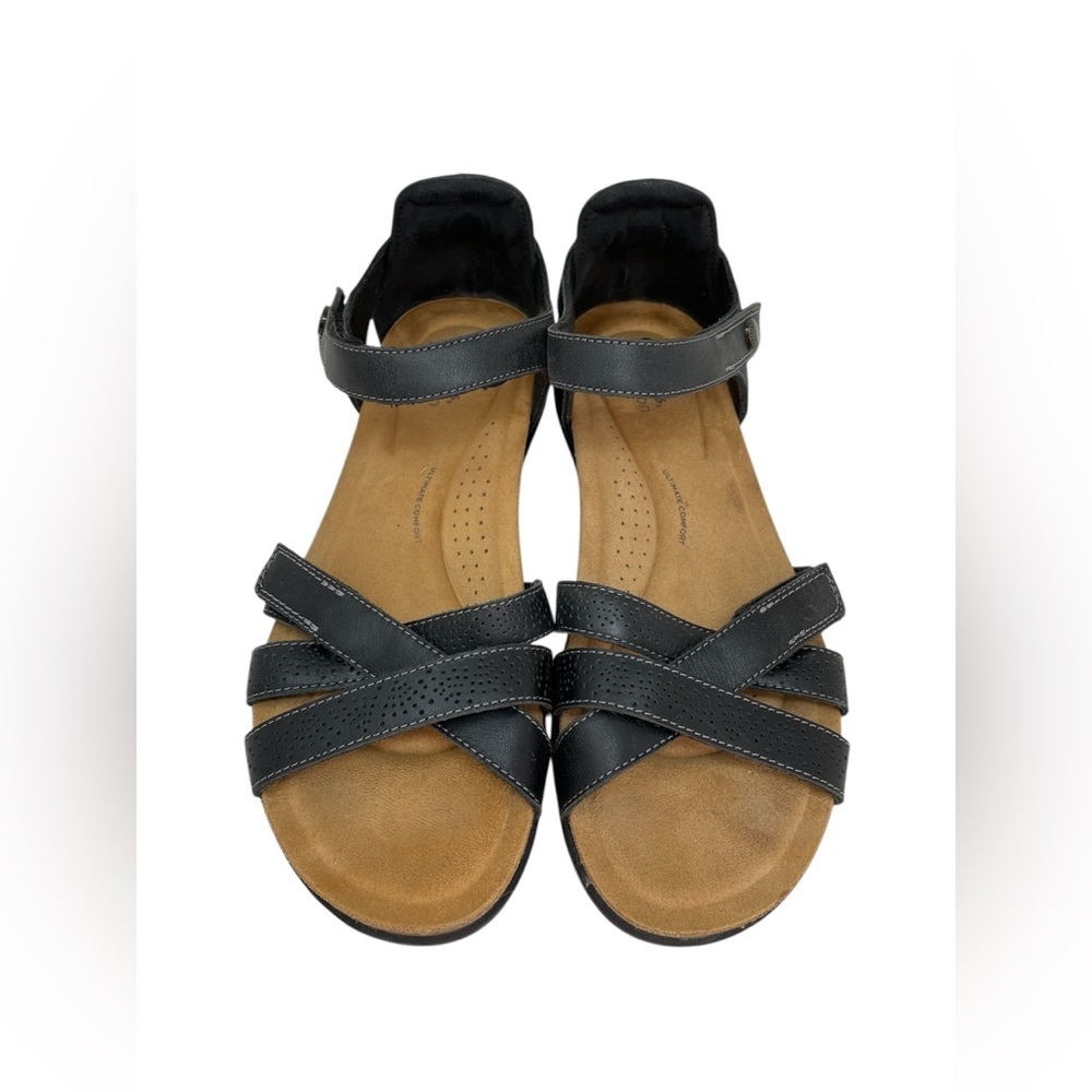 CLARKS Sandals Open Toed Strap Black Leather Size 11